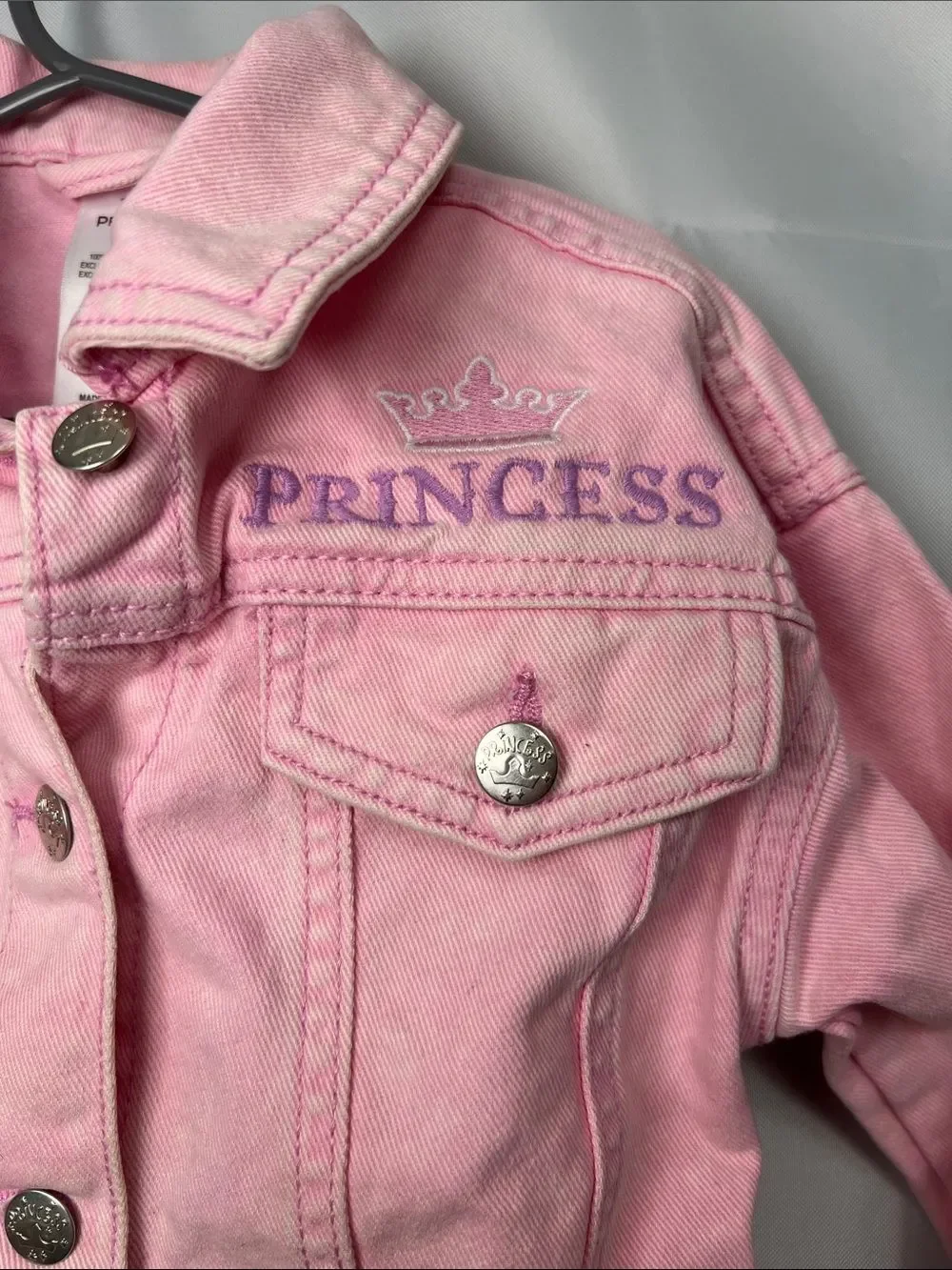 Disney Princess pink denim jacket with princess embroidery and graphic size 5